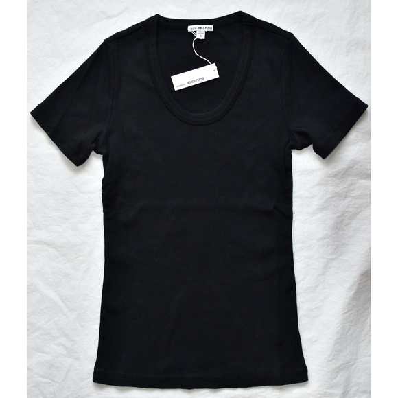 JAMES PERSE WOMEN NWT U-NECK RIBBED SHORT SLEEVE BLACK TEE. SIZE 3(L) - Picture 7 of 10